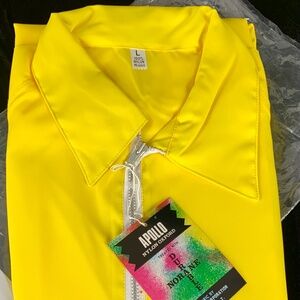 1960s NOS Yellow Nylon Windbreaker Mens Jacket L Metal Zip Front Zip Pockets